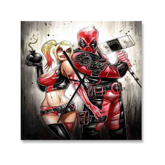 Wade Harley Deadpool Harley Quinn Custom Wall Clock Square Wooden Silent Scaleless Black Pointers