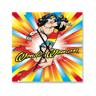 Wonder Woman Coloful Custom Wall Clock Square Wooden Silent Scaleless Black Pointers