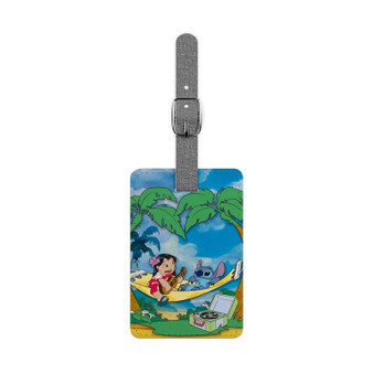 Disney Lilo and Stitch at Beach Custom Polyester Saffiano Rectangle White Luggage Tag Card Insert