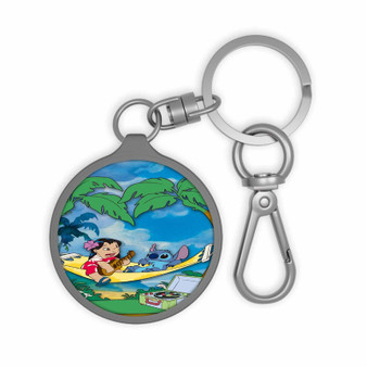 Disney Lilo and Stitch at Beach Custom Keyring Tag Keychain Acrylic With TPU Cover