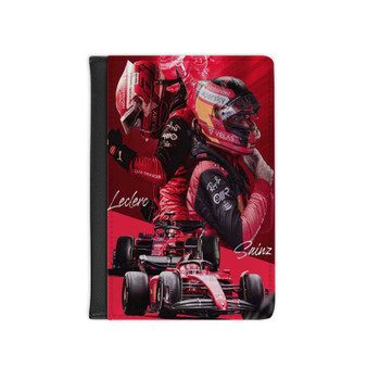 Charles Leclerc and Carlos Sainz PU Faux Black Leather Passport Cover Wallet Holders Luggage Travel