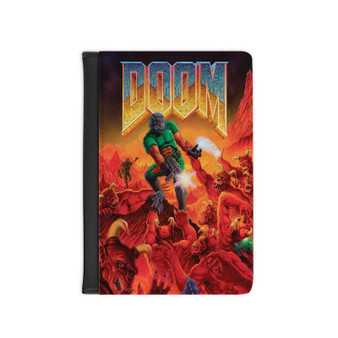 DOOM 1993 PU Faux Black Leather Passport Cover Wallet Holders Luggage Travel