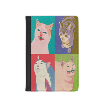 Four Meme Cats of the Apocalypse PU Faux Black Leather Passport Cover Wallet Holders Luggage Travel