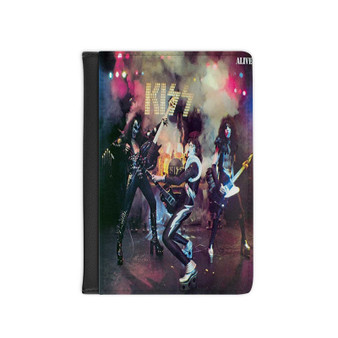 Kiss Alive 1975 PU Faux Black Leather Passport Cover Wallet Holders Luggage Travel