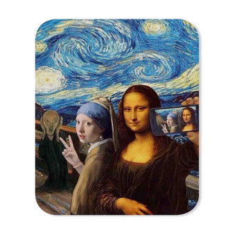 Mona Lisa Selfie Starry Night Custom Mouse Pad Gaming Rubber Backing
