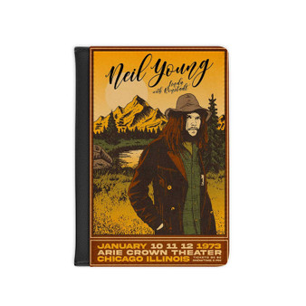 Neil Young Chicago 1973 PU Faux Black Leather Passport Cover Wallet Holders Luggage Travel