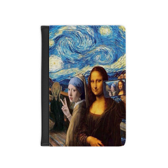 Mona Lisa Selfie Starry Night Custom PU Faux Leather Passport Cover Wallet Black Holders Luggage Travel