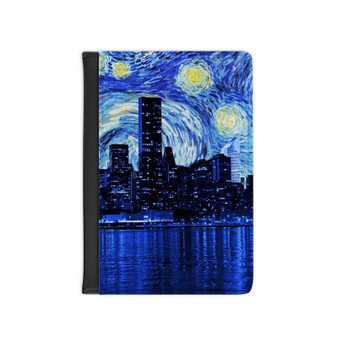 Starry Night New York City Custom PU Faux Leather Passport Cover Wallet Black Holders Luggage Travel