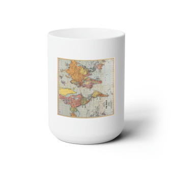 Vintage Map of The World White Ceramic Mug 15oz With BPA Free