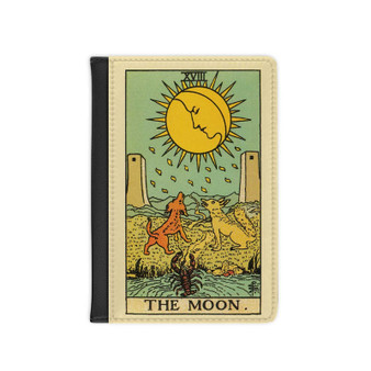 The Moon Tarot Card PU Faux Black Leather Passport Cover Wallet Holders Luggage Travel