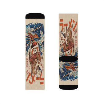 The Great Ramen off Kanagawa Polyester Sublimation Socks White