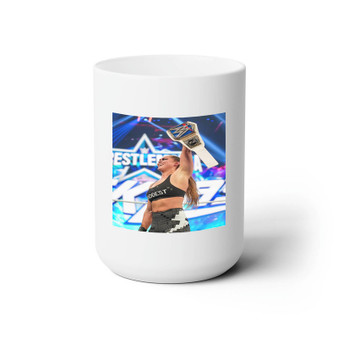 Ronda Rousey WWE Wrestle Mania Champion White Ceramic Mug 15oz With BPA Free