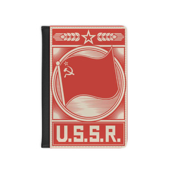 USSR Poster PU Faux Leather Passport Black Cover Wallet Holders Luggage Travel