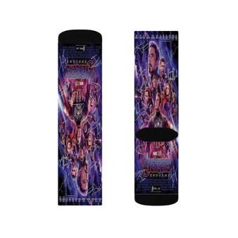 Avengers Endgame Poster Signed By Cast Polyester Sublimation Socks Unisex Regular Fit White