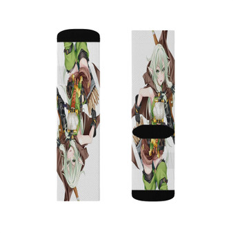 High Elf Archer Goblin Slayer Polyester Sublimation Socks Unisex Regular Fit White