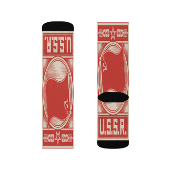 USSR Poster Polyester Sublimation Socks Unisex Regular Fit White