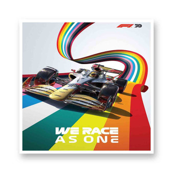F1 We Race As One White Transparent Vinyl Glossy Kiss-Cut Stickers