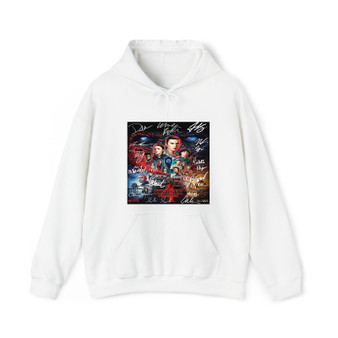 Stranger Things Poster Signed By Cast Cotton Polyester Unisex Heavy Blend Hooded Sweatshirt Hoodie
