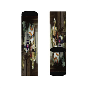 R2 D2 BB8 C3 PO Star Wars Polyester Sublimation Socks Unisex Regular Fit White