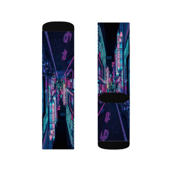 Tokyo A Neon Wonderland Polyester Sublimation Socks Unisex Regular Fit White