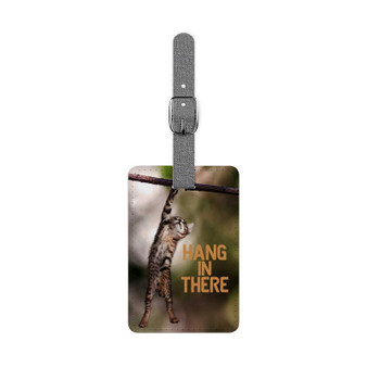 Hang In There Cat Saffiano Polyester Rectangle White Luggage Tag