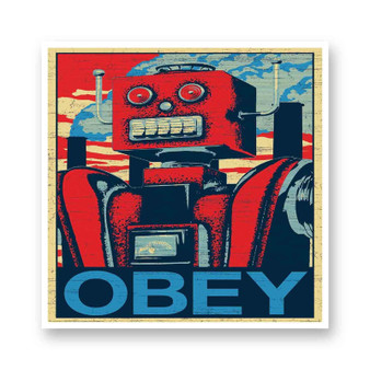 Robot Obey White Transparent Kiss-Cut Stickers Vinyl Glossy