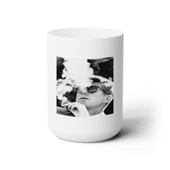 JFK Smoking White Ceramic Mug 15oz Sublimation With BPA Free