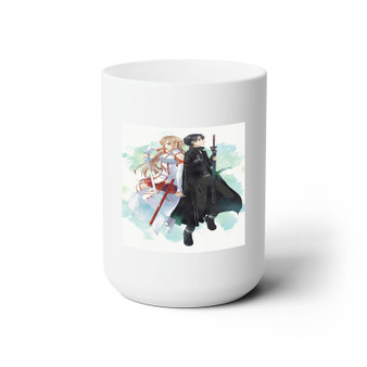 Sword Art Online Kirito and Asuna Arts White Ceramic Mug 15oz Sublimation With BPA Free