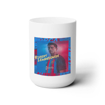 Robert Lewandowski FC Barcelona White Ceramic Mug 15oz With BPA Free