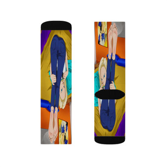 Android 18 Dragon Ball Z Sublimation White Socks Polyester Unisex Regular Fit