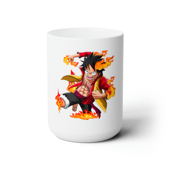 Luffy One Piece Fire White Ceramic Mug 15oz With BPA Free