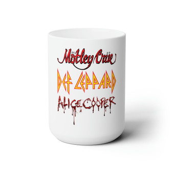 Motley Crue Def Leppard Alice Cooper White Ceramic Mug 15oz With BPA Free