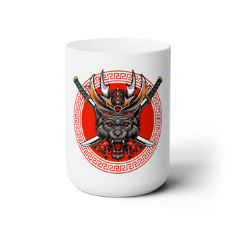 Samurai Wolf White Ceramic Mug 15oz With BPA Free