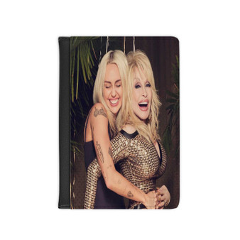 Miley Cyrus and Dolly Parton PU Faux Black Leather Passport Cover Wallet Holders Luggage Travel