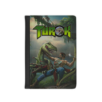 Turok Dinosaur Hunter PU Faux Black Leather Passport Cover Wallet Holders Luggage Travel