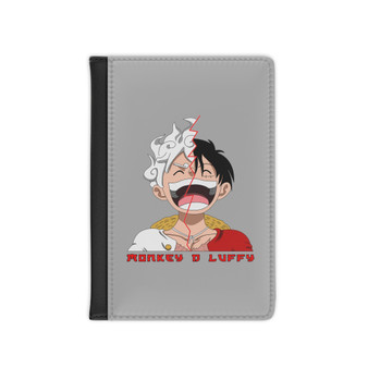 Laughing Luffy One Piece Gear 5 Half Face PU Faux Black Leather Passport Cover Wallet Holders Luggage Travel