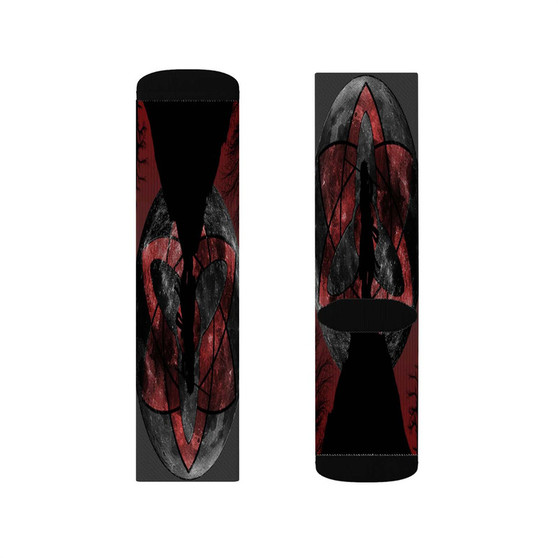 Sasuke Mangekyou Sharingan Sublimation White Socks Polyester Unisex Regular Fit