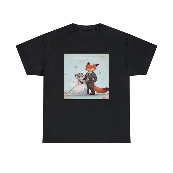 Nick and Judy Maried Zootopia Unisex T-Shirts Classic Fit Heavy Cotton Tee Crewneck