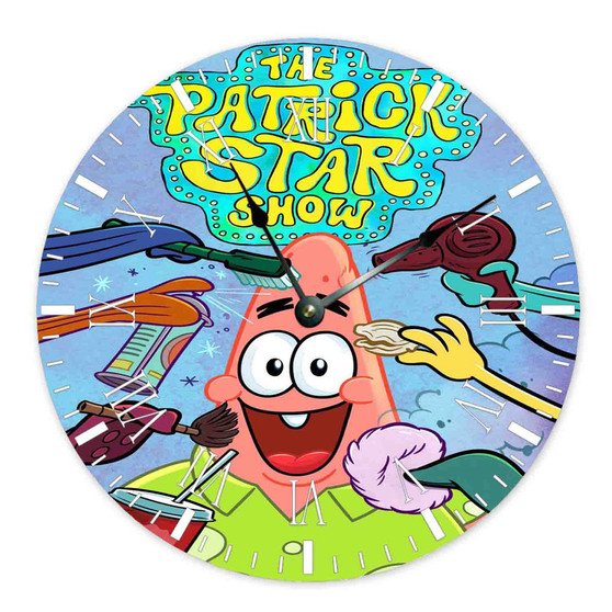 The Patrick Star Show Round Non-ticking Wooden Wall Clock