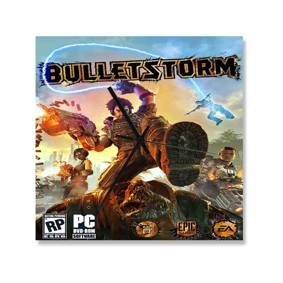 Bulletstorm Square Silent Scaleless Wooden Wall Clock