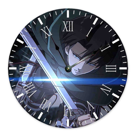 Levi Ackerman Attack on Titan Round Non-ticking Wooden Wall Clock