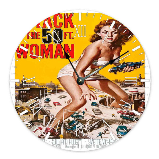 Attack Of The 50 Foot Woman Round Non-ticking Wooden Wall Clock