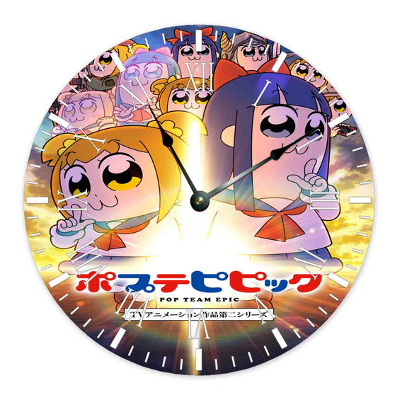 Pop Team Epic Round Non-ticking Wooden Wall Clock