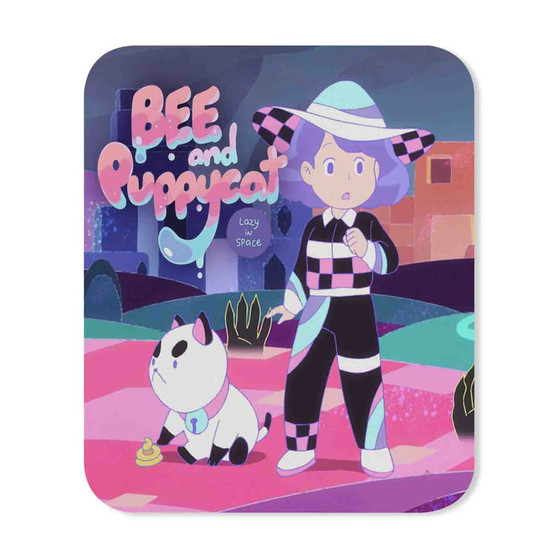 Bee and Puppy Cat Lazy in Space Rectangle Gaming Mouse Pad