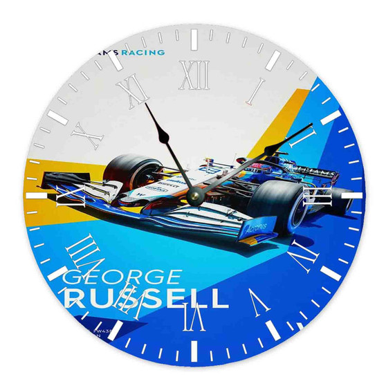 George Russell F1 Art Round Non-ticking Wooden Wall Clock