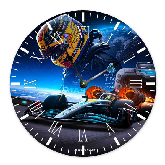 Lewis Hamilton F1 Round Non-ticking Wooden Wall Clock