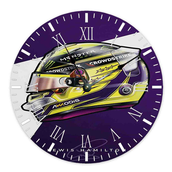 Lewis Hamilton F1 Helmet Round Non-ticking Wooden Wall Clock