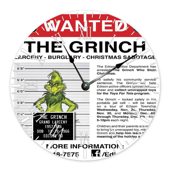 The Grinch Wanted Round Non-ticking Wooden Wall Clock