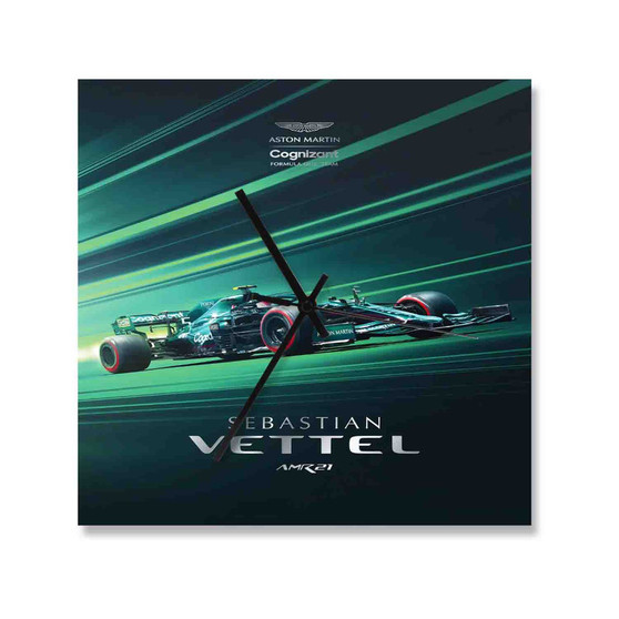 Sebastian Vettel Aston Martin F1 Square Silent Scaleless Wooden Wall Clock