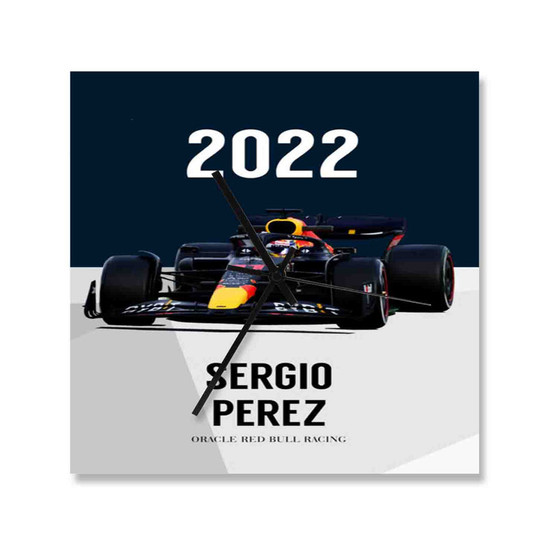 Sergio Perez F1 Red Bull Racing Square Silent Scaleless Wooden Wall Clock